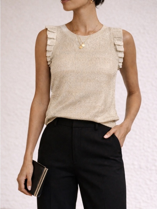 INC International Concepts Tops - INC metallic gold flutter sleeves knit shell top women’s size large